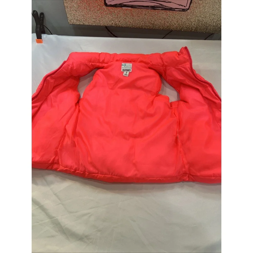 Old Navy Girls 8 Coral‎ Pink Puffer Vest Winter Warm Fleece Lined Barbie Hanging